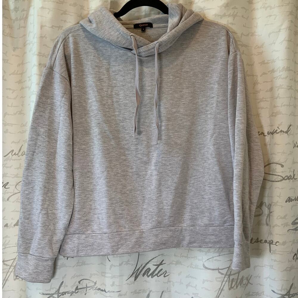 Quince Grey Lavender Heathered Hoodie Soft Loungewear Pullover Sweatshirt Small